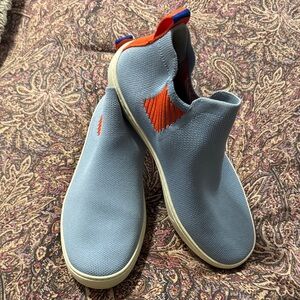 Rothy's Stylish Blue Slip-On Sneakers with Red Accents